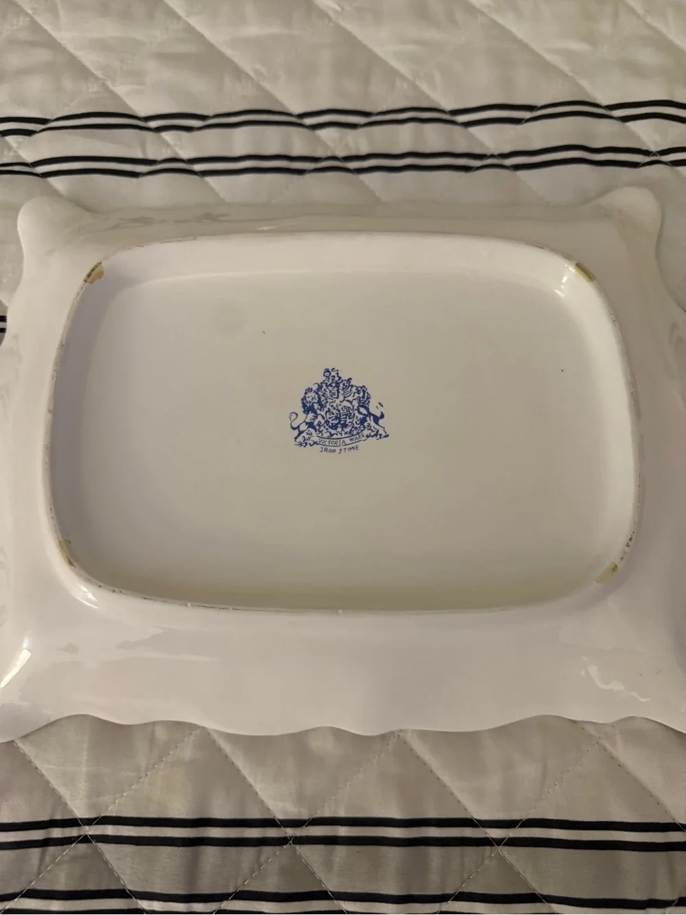 Victoria Ware Ironstone Burgundy, Gold, White Cheese Bread Serving Dish Vintage